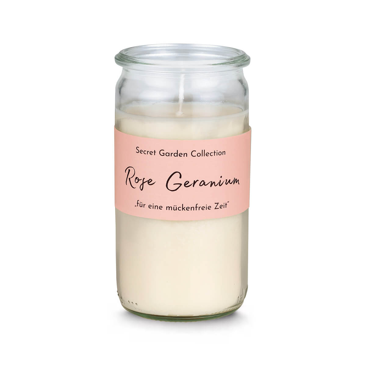 Duftkerze Secret Garden – Rose Geranium – im Weckglas – vegan – aus Raps-Kokos-Wachs