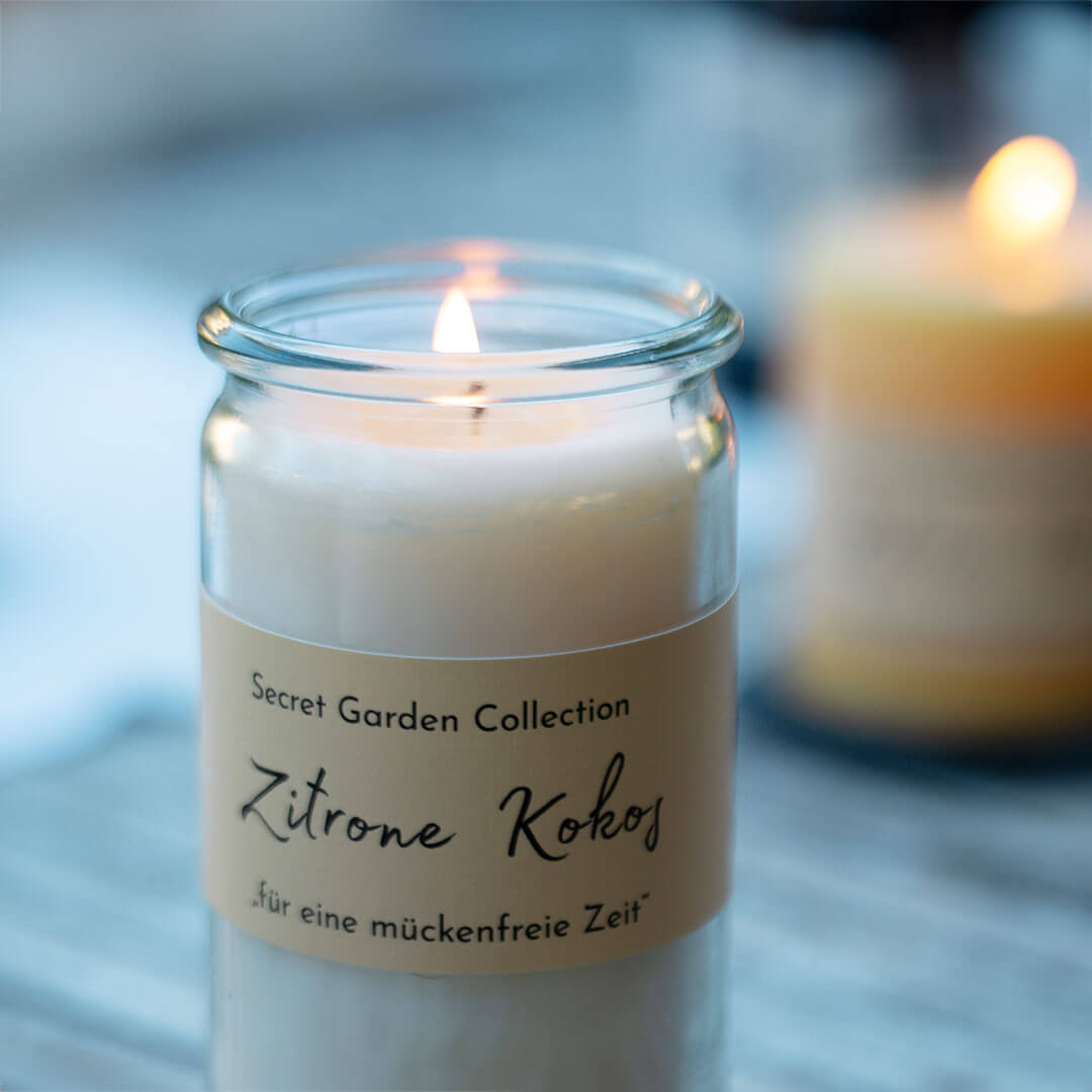 Secret Garden Kerze – Zitrone Kokos – im Weckglas – vegan – aus Raps-Kokos-Wachs